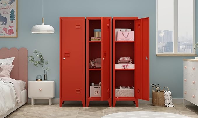 MIOCASA Metal Cabinet Home Office Storage Cabinets with Doors and Shelves Lockable File Cabinet Organizer Coat Lockers for Kids