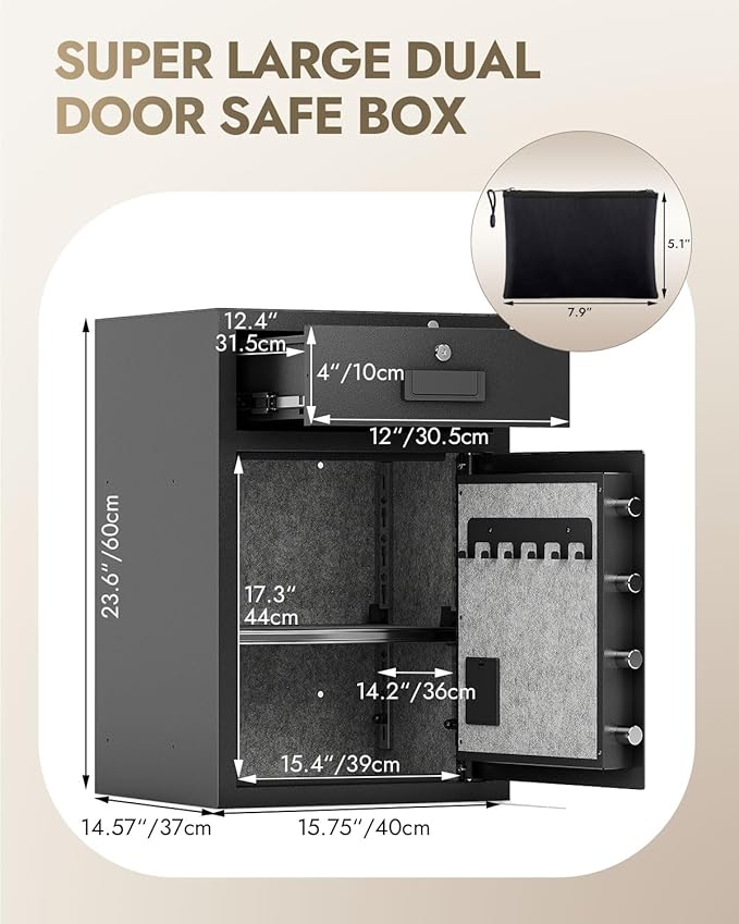5.1 Cu Ft Heavy Duty Drawer Safes Home Safe with Fireproof and Waterproof Bag Safe Box with Digital Keypad Alarm System Removable Shelf for Cash Files Office Hotel