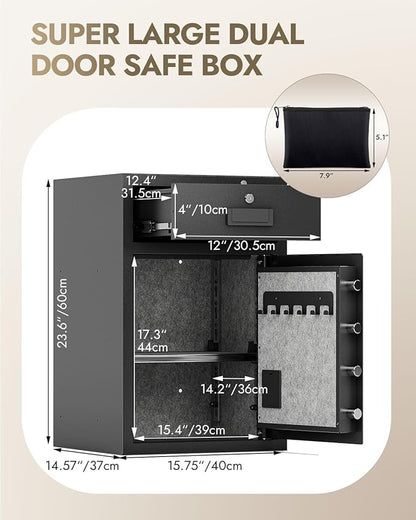 5.1 Cu Ft Heavy Duty Drawer Safes Home Safe with Fireproof and Waterproof Bag Safe Box with Digital Keypad Alarm System Removable Shelf for Cash Files Office Hotel