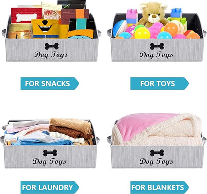 Linen-cotton blend Dog Toy Box - Organize Toys, Blankets, Leashes, Gray
