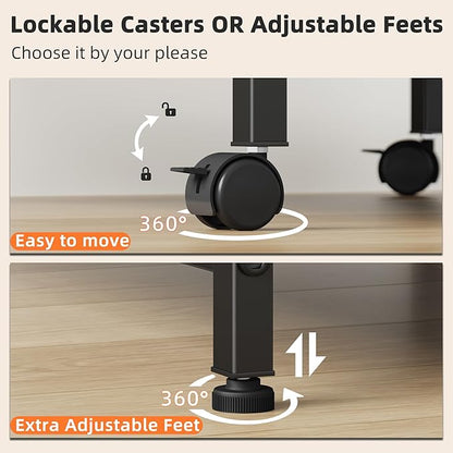 YAOHUOO 3 Tier Large Printer Stand with Power Outlet/Adjustable Storage Shelf, Rolling Cart with Wheels, Printer Table for Home Office 3D Printer/Heat Press/Laster, 23.6"×19.6" Black