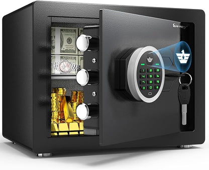 Kavey 1.2 Cub Safe Box, Home Safe with Digital Keypad and Dual Alarm System, Money Safe for With Mute Function and LED Light, Safes for Money Valuables