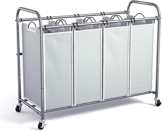 ROMOON Laundry Hamper Sorter Cart: 4-Section Organizer with Heavy-Duty Lockable Wheels and Removable Bags | 172L Rolling Laundry Basket for Dirty Clothes in Laundry Room or Small Spaces (Gray)