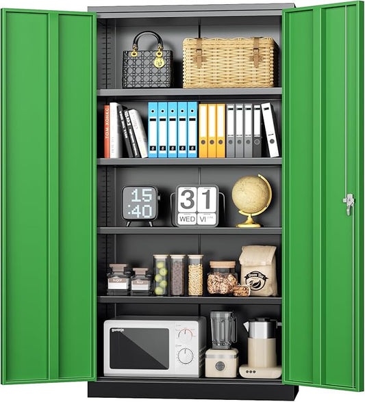 INTERGREAT Metal Lockable Storage Cabinet, 72” H Storage Cabinet with 2 Doors and 4 Adjustable Shelves for Office, Home, Garage, Pantry (Assembly Required, 18”D, Black Green)