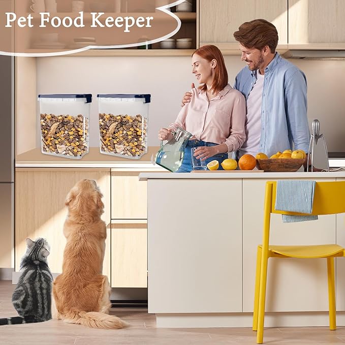 5 - 8 Lbs Dog Food Storage Container with Scoop - Airtight Cat Food Container - Buckle-Lock Pet Food Container for Dog, Cat, Bird Seed, Chicken, Dry Food Storage Bin Container for Rice, Cereal, Flour