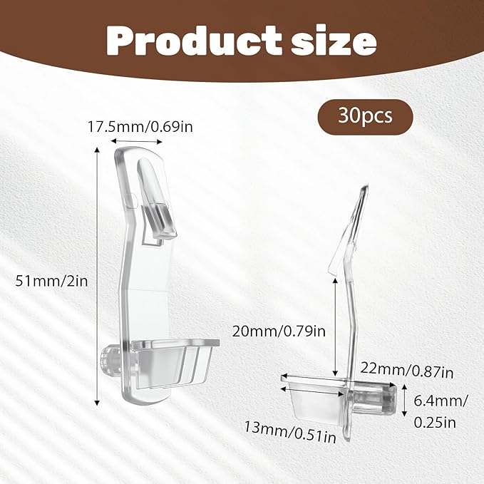30 Pcs Plastic Locking Shelf Pins, Shelf Support Peg Clips Clear Cabinet Shelfs Pins for 1/4inch Diameter Hole and 25/32inch Shelfs for Kitchen Cabinet Furniture Book Shelves