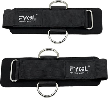 Adjustable Wrist Cuffs for Cable Machines - 7mm Neoprene Padded Straps with D Rings, Heavy Duty Gym Cuffs for Strength Training (Men/Women)