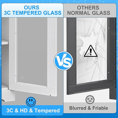 Display Cabinet with Glass Doors, 71'' Tall Curio Cabinets with Lock, Metal Glass Display Case for Collectibles, Living Room, School, Commercial, White, Assemble Required