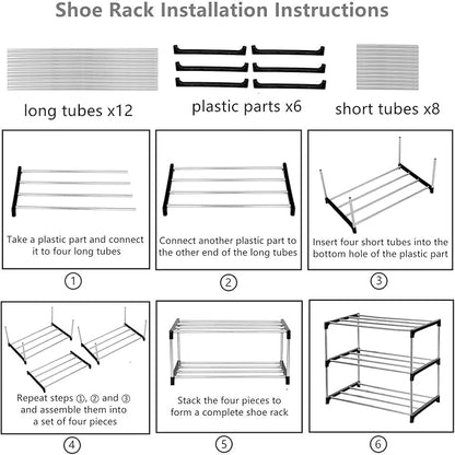 Stackable Small Shoe Rack, Entryway, Hallway and Closet Space Saving Storage and Organization (3-Tier, Black)