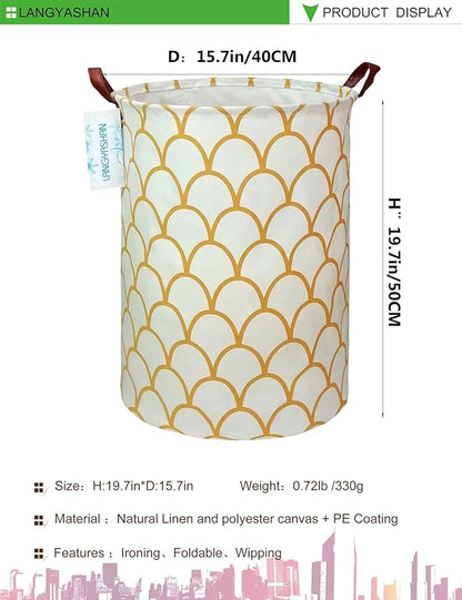 LANGYASHAN Laundry Basket Canvas Fabric Collapsible Organizer Basket for Storage Bin Toy Bins Gift Baskets Bedroom Clothes Children Nursery Hamper (gold egg)
