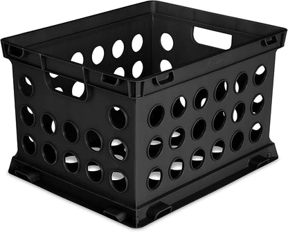 File Crate, Stackable Plastic Storage Bin with Handles,Organize Files at Home, Garage, Office, School, Black
