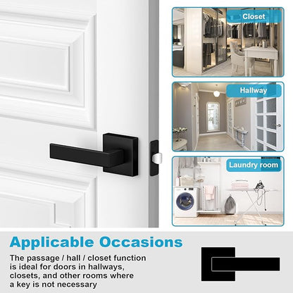 Estmoon 8 Pack Passage Door Handles Matte Black Door Levers, Interior Door Knobs Square Heavy Duty Non-Locking Handlesets Hall Closet Handles