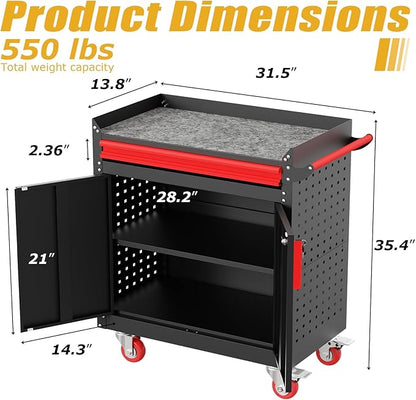 Rolling Garage Cabinets, Garage Storage Cabinet with Wheels and Workbench, Metal Cabinet with Doors and Shelf, Lockable Metal Storage Cabinets, for Home,Garages, Repair Stores, Warehouses