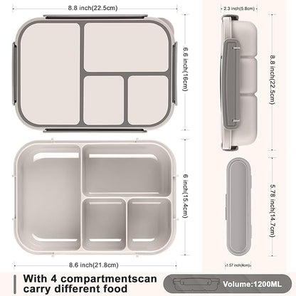 Lunch Box Kids,Bento Box Adult,Leakproof Lunch Containers for Adults/Kids/Toddler,1200ML-4 Compartments bento Lunch box with Utensil,Microwave & Dishwasher & Freezer Safe (White)