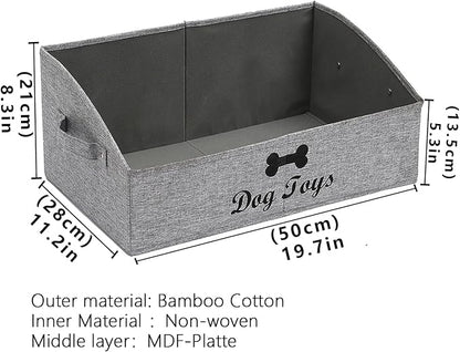 Geyecete 2 Pack Large Dog Toy Bin - Foldable Fabric Trapezoid Organizer Boxes with Handle for Dog Toys (Snow Gray)