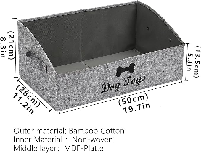 Geyecete 3 Pack Large dog toy bin dog toy box storage box - Foldable Fabric Trapezoid Organizer Boxes with Handle for Dog Toys (Snow Gray-DOG)