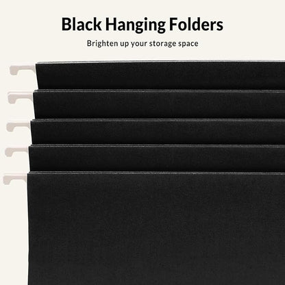 SUNEE 25 Pack Hanging File Folders, Black Folders, Hanging File Folders Letter Size with 1/5-cut Tabs, Stay Organized for Your Home and Office Bulk File and Documents