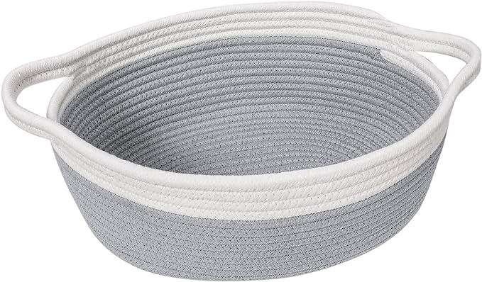 Goodpick Small Baskets for Gifts Empty, Easter Basket for Gifts Home Decor, Woven Burr Basket for Storage with Handles, Decorative Cotton Rope Baskets for Baby Shower Diaper Toy, 12" x 8" x 5"