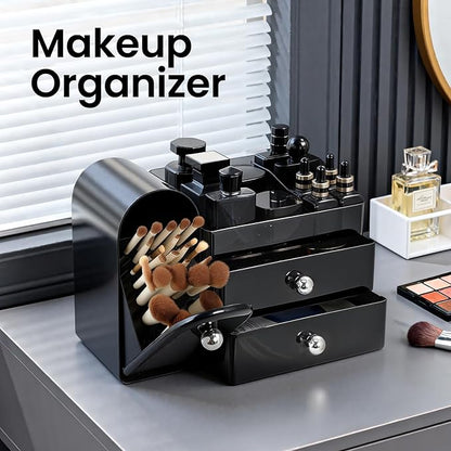 Makeup Organizer,Vanity Organizer with Makeup Brush Holder,Large Skincare Organizers and Bathroom Countertop Organizer,Storage Lipstick,Perfume,Nail Polish,Beauty,Gifts for Women