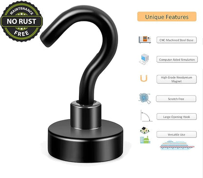 Neosmuk Magnetic Hooks, Cruise Ship Essentials, 30lb+ Heavy Duty Magnetic Hooks for Cruise Cabins, Refrigerator, Grill, Hanging, and Travel | Extra Strong Must-Haves Magnet Hook,Black,5 Pack