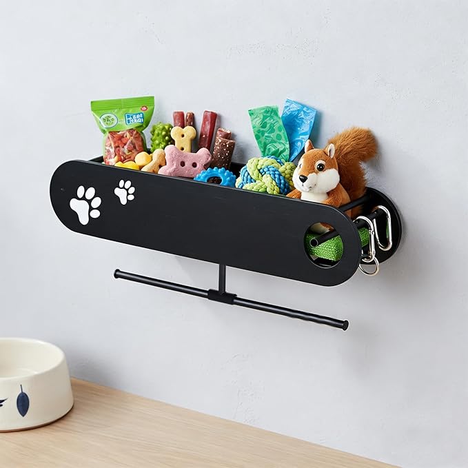 Geyecete Dog Leash Holder for Wall Dogs Hooks for Wall Pet Stuff Organizer with Shelf Storage, Key Holder, Hangers Organizer Rack for Dog Leashes etc