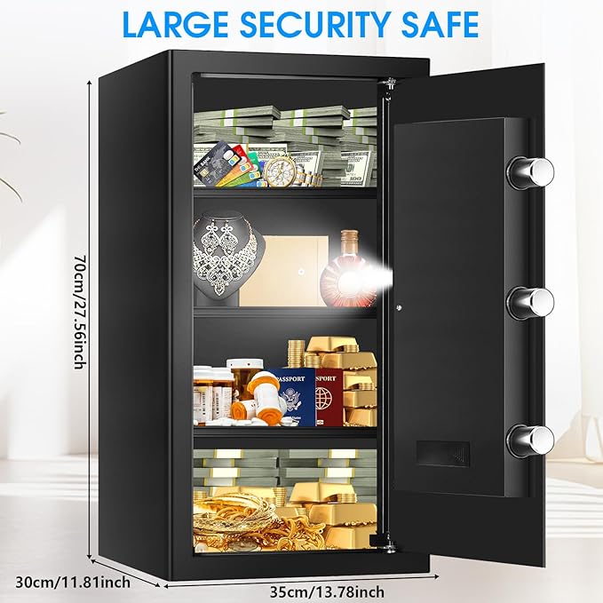 6.0 Cuft Extra Large Fire Safe Box for Home, Document Safe Box Fireproof Waterproof with Combination Keypad, Spare Keys and Removable Shelves, Digital Safes for Home Office Money Valuables