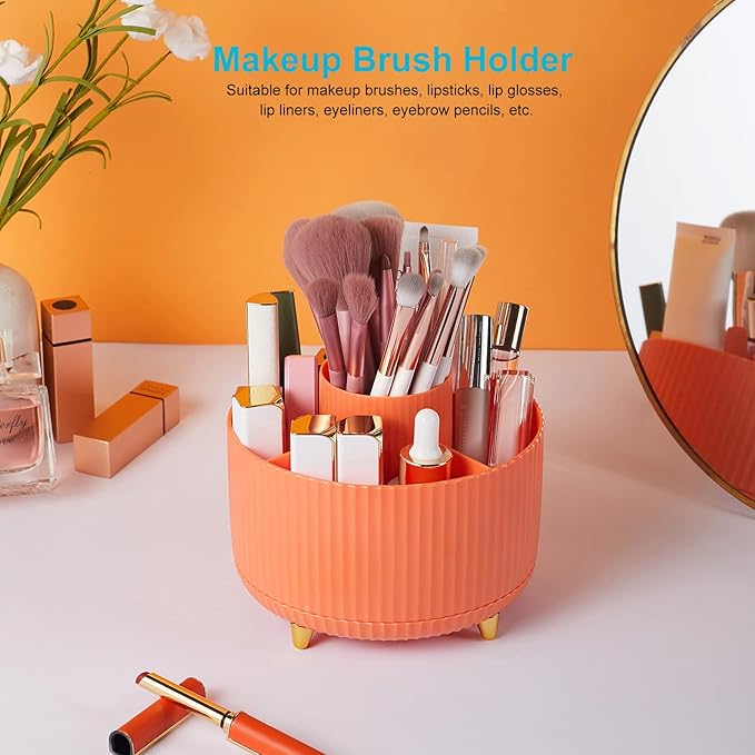 Pencil Pen Holder for Desk, 5 Slot Organizer for Makeup Brushes, Markers, Office Supplies, Art Supply - Orange