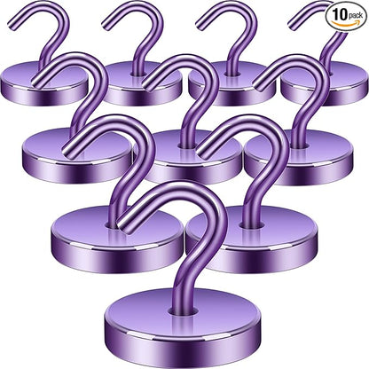 Neosmuk Magnetic Hooks, Cruise Ship Essentials, 120lb+ Heavy Duty Magnetic Hooks for Cruise Cabins, Refrigerator, Grill, Hanging, and Travel | Extra Strong Must-Haves Magnet Hook,Purple, Pack of 10