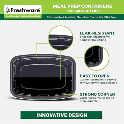 Freshware Meal Prep Containers [150 Pack] 1 Compartment Food Storage Containers with Lids, Bento Box, BPA Free, Stackable, Microwave/Dishwasher/Freezer Safe (28 oz)