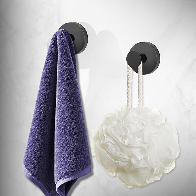 Suction Cup Hooks for Shower, Bathroom,Glass Windows,Tile – Towel, Loofah, No-Drill Wreath Hanger for Front Door Waterproof Hook Hold,Black 4packs