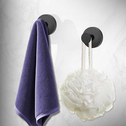 Suction Cup Hooks for Shower, Bathroom,Glass Windows,Tile – Towel, Loofah, No-Drill Wreath Hanger for Front Door Waterproof Hook Hold,Black 4packs