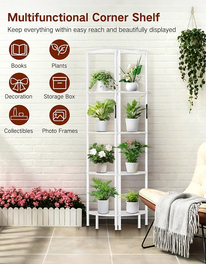 5 Tier Corner Bookshelf with LED Light, Touch & Remote Control, Dimmable Narrow Display Shelf with 3 Color Temperature, 1-Hour Timer, Display Shelves for Living Room, Bedroom
