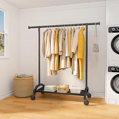 Clothes Rack Clothing Racks for Hanging Clothes Heavy Duty Clothes Rack Hanger Rack 200lbs Capacity Industrial Wheels 1" Pipe,Rolling Garment Rack Portable Clothes Rack Black