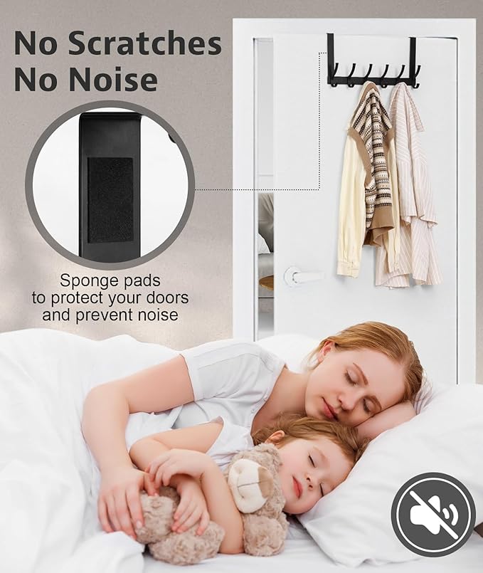 Over The Door Hooks, Door Hanger Hooks for Hanging, Over The Door Towel Racks for Bathroom, Coat Rack Door Towel Hanger Towel Hooks (1Pack, Black)