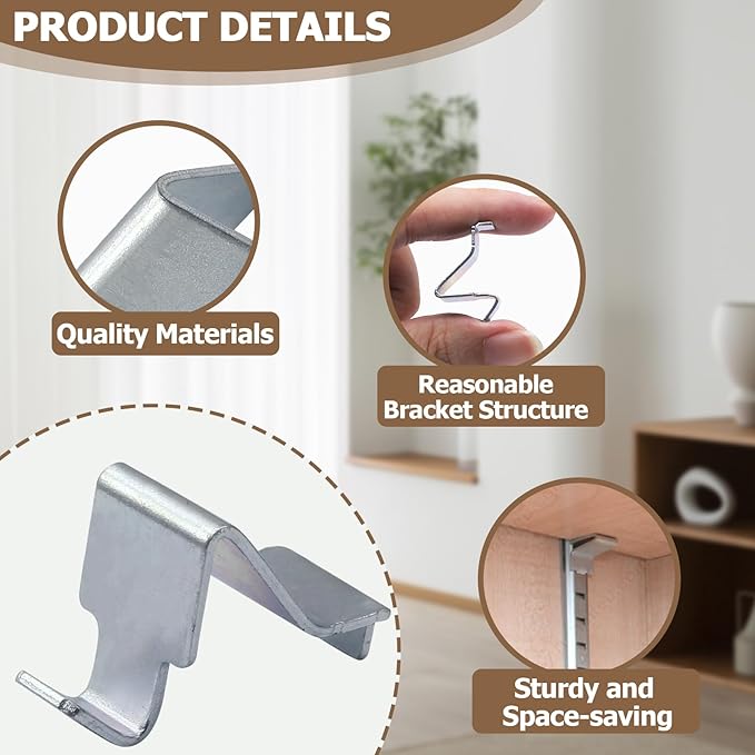 Metal Shelf Clips 20 Pcs, Silver Pilaster Shelf Brackets for Standard Pilasters, Universal Shelf Support Bracket for Metal or Wood Cabinets, Bookcases