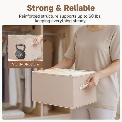 StorageWorks Closet Organizer Storage Baskets, Fabric Storage Bins for Shelves, Closet Organization and Storage Basket, Organizer Bins, Light Brown, 3-Pack, Large