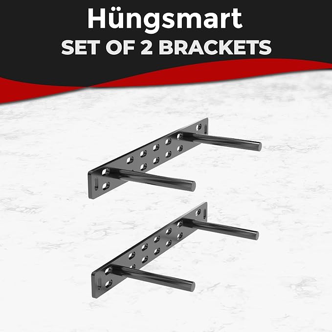Set of 2 Floating Shelf Brackets 11 inch Multiple Mounting Location Baseplate/Heavy Duty Black Painted Mild Steel Bracket Hidden Wall Shelves Support Hardware Mount Kitchen/Nursery Decor (4 inch Rods)