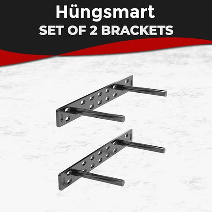 Set of 2 Floating Shelf Brackets 11 inch Multiple Mounting Location Baseplate/Heavy Duty Black Painted Mild Steel Bracket Hidden Wall Shelves Support Hardware Mount Kitchen/Nursery Decor (4 inch Rods)
