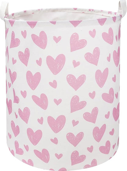 Pink Heart Laundry Hamper, Laundry Basket, Girls Nursery Hamper,Waterproof Storage Bin for Bedroom,Clothes Organizer Basket, Room Decor(Pink Heart)