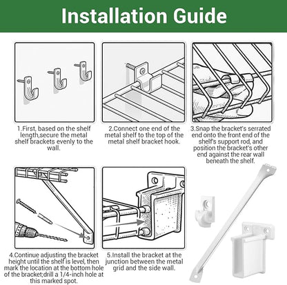 8 Pcs Wire Shelf Brackets, 12 Inch White Shelf Support Bracket for Wire Shelving with 10 Wires Shelves Clips and 4 End Brackets, Metal Closet Support Bracket for Closet Shelves Racks and Wardrobe