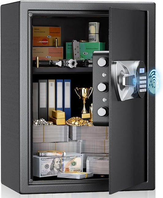 BlackSmith Large Safe Box 2.8 Cubic Feet Biometric Gun Safe Quick Access Personal Document Lock Box with Dual Alarm System Mute Function Fireproof Bag for Home, Office