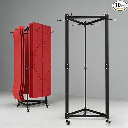 YTLEMON Yoga Mat Holder Hanging, Floor Rolling Yoga Mat cart, Large Capacity Storage Rack, with Includes Hole Punch, Metal Square Tube Storage Shelf for Home Gym,Fitness Club,Yoga Studio (Black B)