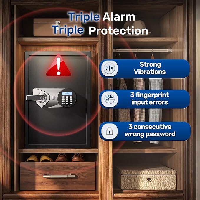 BlackSmith Large Safe Box 2.8 Cubic Feet Biometric Gun Safe Quick Access Personal Document Lock Box with Dual Alarm System Mute Function Fireproof Bag for Home, Office
