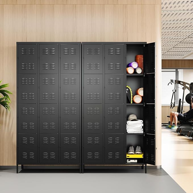 Letaya Metal Lockers for Employees-12 Door Storage Locker with Shelves and Lockable Steel Cabinet for School,Gym,Office,Staff (Black, 12 Door)