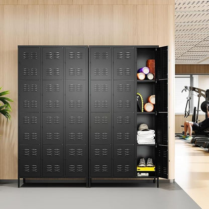 Letaya Metal Lockers for Employees-12 Door Storage Locker with Shelves and Lockable Steel Cabinet for School,Gym,Office,Staff (Black, 12 Door)