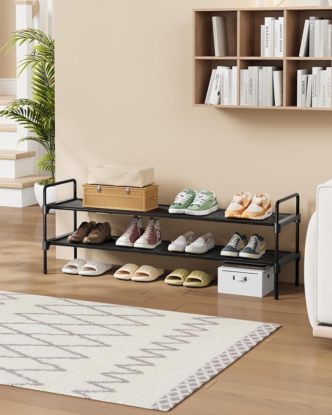 Kitsure Shoe Rack - 2-Tier Long Shoe Organizer with Handles & Non-Slip Feet, Rust-Resistant Metal Shoe Rack for Closet, Entryway, Bedroom, Living Room, 36.1" Wide - 2 Tiers, Black