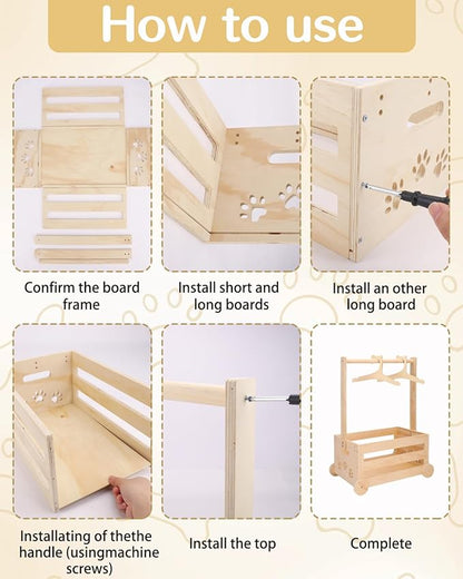 Wooden Dog Closet Pet Wardrobe Organizer, 20 x 13 x 9 Inch Pet Clothes Storage Crate with Hanging Rack, 10 Hangers, Rope & Clips for Dog Puppy Cat Toys Clothes Accessories