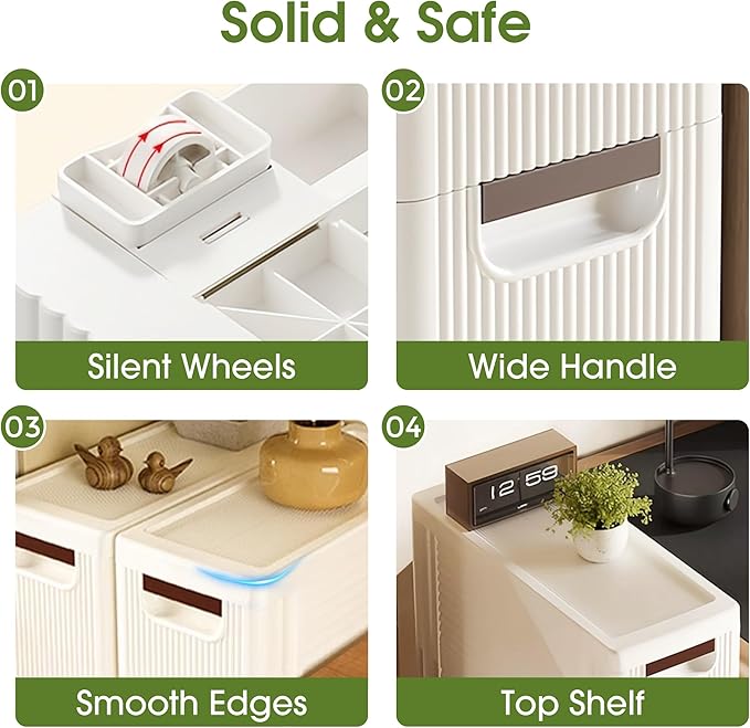 5 Drawers Narrow Storage Cabinet, Slim Bathroom Storage Cabinet, Plastic Rolling Cart Organizer for Small Spaces, Laundry, Office, Home, White