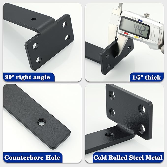 Alise Floating Shelf Brackets Black, 4 Pcs L Brackets for Shelves,10'' Hidden Invisible Shelf Brackets, 1/5" Inch Thick Heavy Duty Metal Wall Shelf Support Corner Brackets for Home and Mounting Shelf