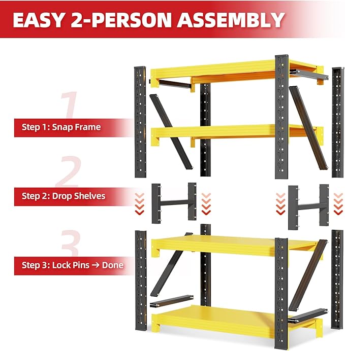 48" W Garage Shelving,4-Tier Heavy Duty Storage Shelves Unit with Adjustable Metal Shelf for Warehouse,Basement,Workshop,4000LBS,48" W x 20" D x 79" H,Black&Yellow